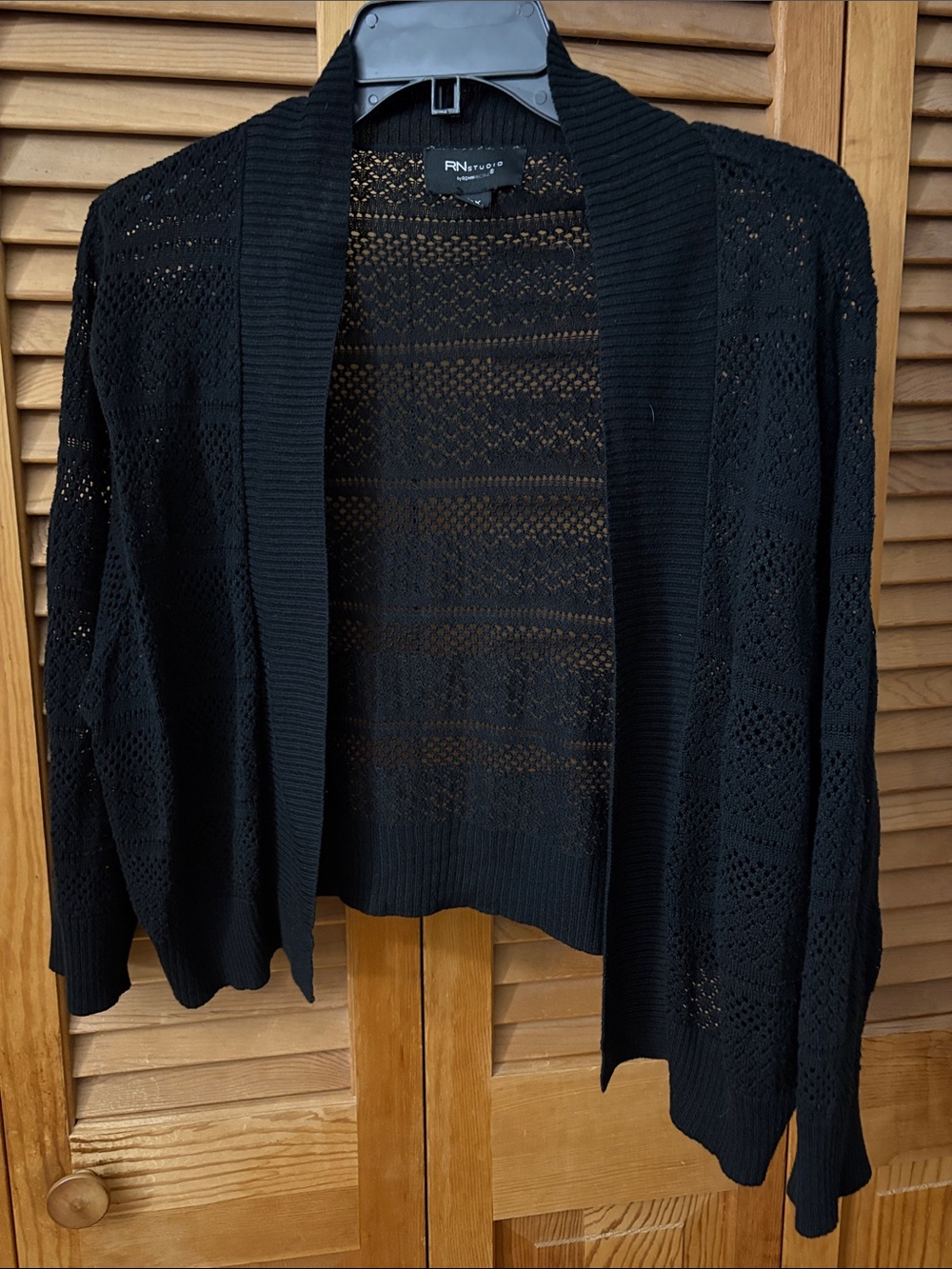 RN Studio Black Open-Knit Draped Cardigan